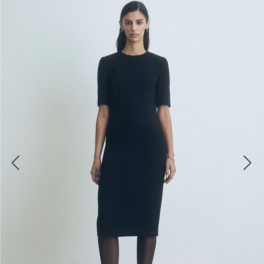 Judith & Charles Black Classic Workwear Sleeve Sheath Fitted Elbow Sleeve Dress